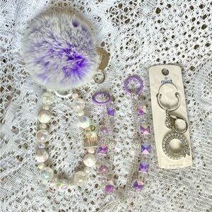 Charm/keychains (1 new -2 + 1) purple/white silver tone - accessory - purse